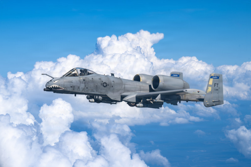 An A-10C Thunderbolt II assigned to 74th Fighter Squadron flies with a newly installed air refueling probe during its first familiarization flight at Moody Air Force Base on May 19, 2026.